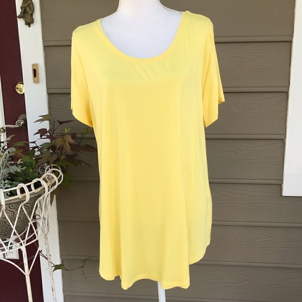 JM Collection Yellow Short Sleeve Stretch Tee L